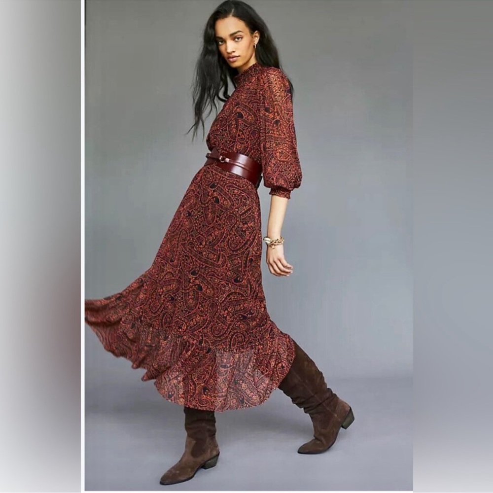 NWT Farm Rio Anthropologie smocked high neck dress
